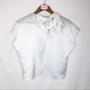 TOPSHOP Front Neck Knot Bow Blouse White Stain